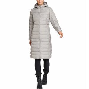 Eddie Bauer Long Quilted Puffer Down Jacket, Light Grey, Size 1X, EUC